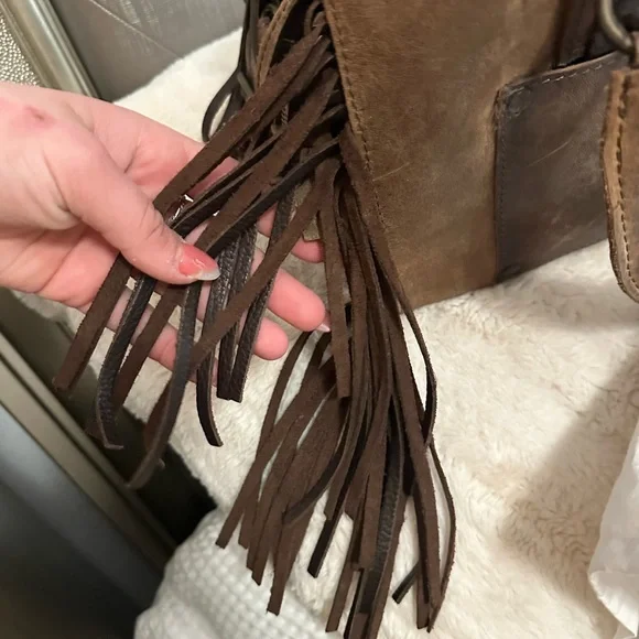 Stylish Brown and Cream Fringe Handbag - Picture 10 of 10